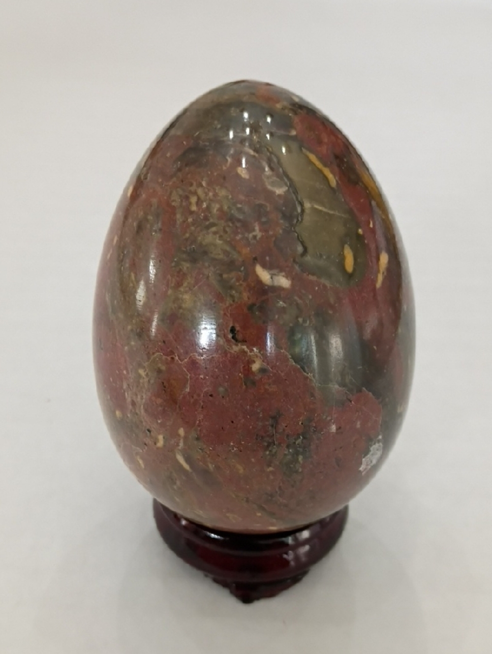 Polished Red and Olive Stone Egg Sculpture - Home Art Accent